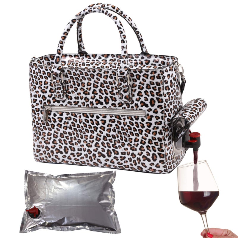 Primeware Insulated Drink Purse w/ 3L Bladder Bag | Thermal Hot and Cold Storage | Portable Drinking Dispenser for Wine, Cocktails, Beer, Alcohol | PU Leather Finish (White Cheetah) - Image 1